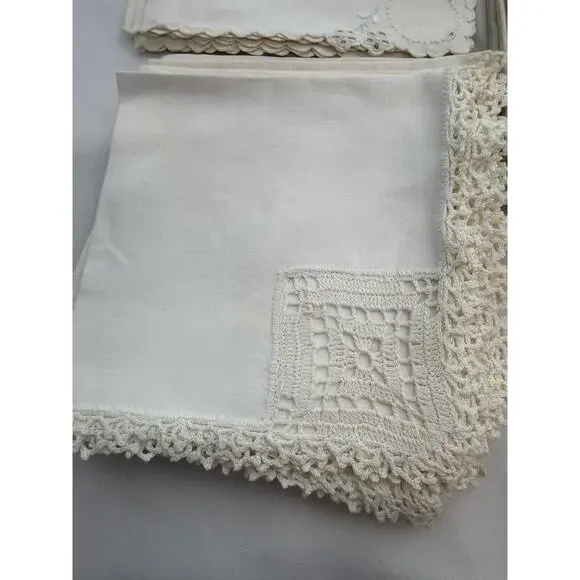 8 sets of Napkins white cream crochet linen embroidered - Picture 12 of 16